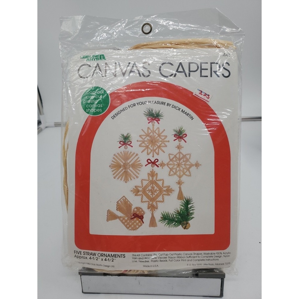 Vintage 1983 Leisure Arts Canvas Capers 5 Straw Ornaments Kit Dick Martin Sealed